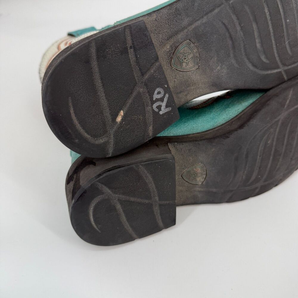 Ariat Boots Fat Baby Heritage Western Harmony Teal White Y2k Vintage Rodeo Sz 9B - Picture 9 of 11